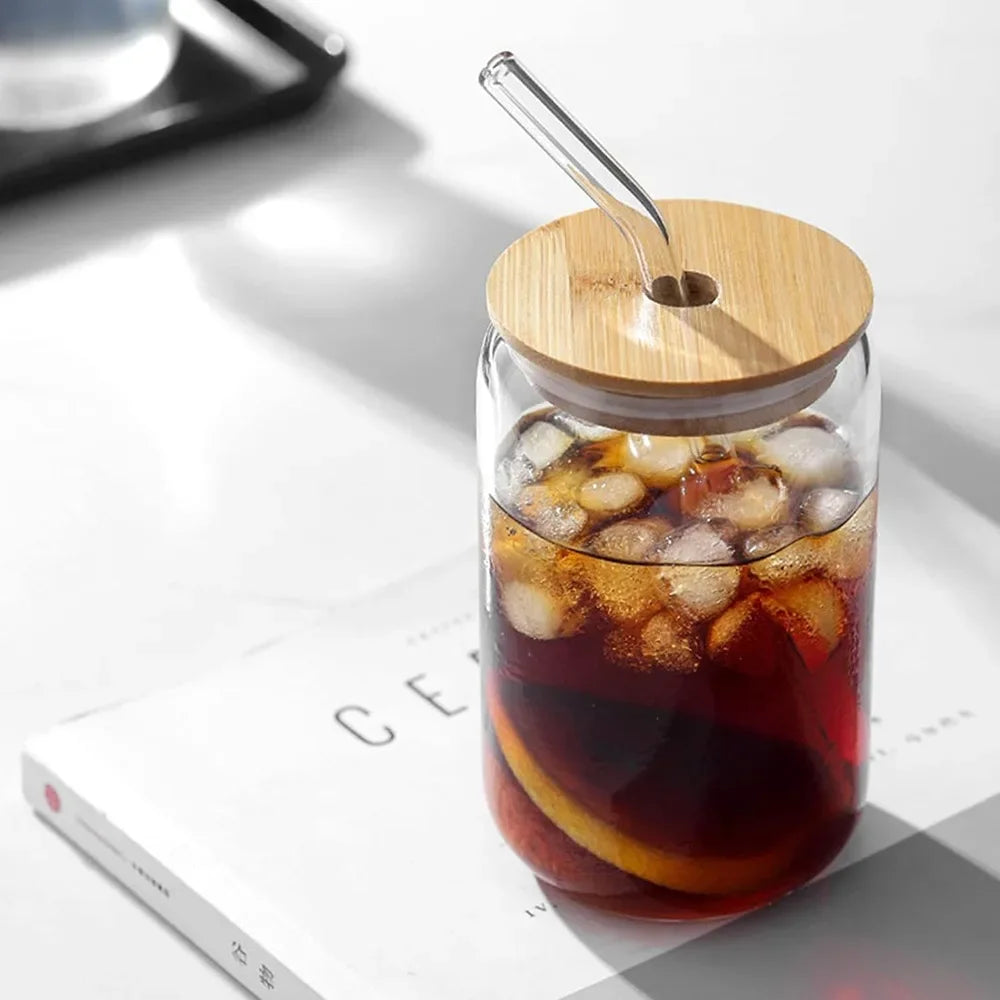 Glasbecher 550 ml mit Bambusdeckel